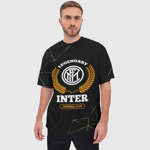 Мужская футболка oversize 3D Лого Inter и надпись Legendary Football Club на темном фоне, цвет 3D печать - фото 3