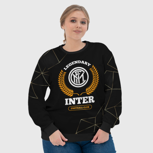 Женский свитшот 3D с принтом Лого Inter и надпись Legendary Football Club на темном фоне, фото #4