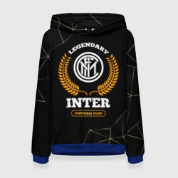 Женская толстовка 3D Лого Inter и надпись Legendary Football Club на темном фоне