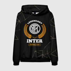 Мужская толстовка 3D Лого Inter и надпись Legendary Football Club на темном фоне