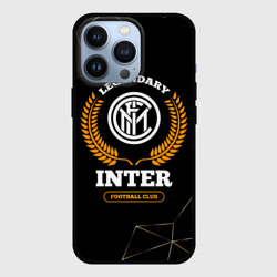 Чехол для iPhone 13 Pro Лого Inter и надпись Legendary Football Club на темном фоне