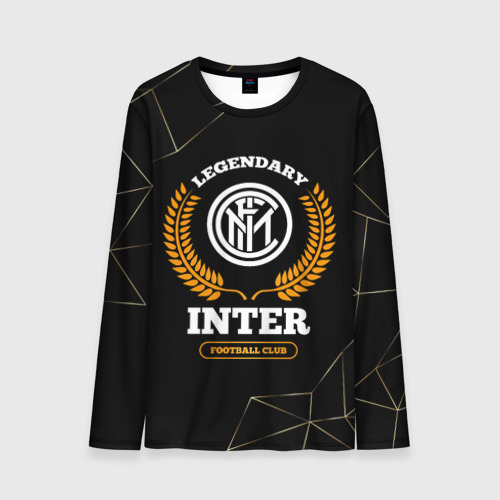 Мужской лонгслив 3D с принтом Лого Inter и надпись Legendary Football Club на темном фоне, вид спереди #2
