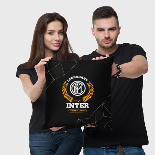 Подушка 3D Лого Inter и надпись Legendary Football Club на темном фоне - фото 3