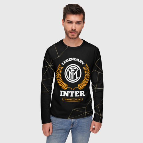 Мужской лонгслив 3D с принтом Лого Inter и надпись Legendary Football Club на темном фоне, фото на моделе #1