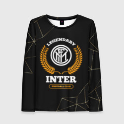 Женский лонгслив 3D Лого Inter и надпись Legendary Football Club на темном фоне