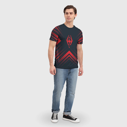 Мужская футболка 3D Красный Символ Skyrim на темном фоне со стрелками, цвет 3D печать - фото 5