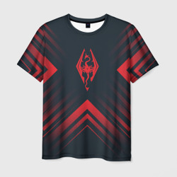 Мужская футболка 3D Красный Символ Skyrim на темном фоне со стрелками