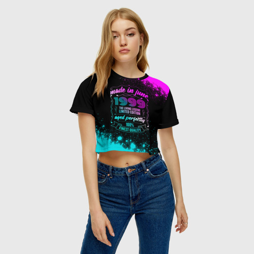 Женская футболка Crop-top 3D Made In June 1999 Retro Neon, цвет 3D печать - фото 3