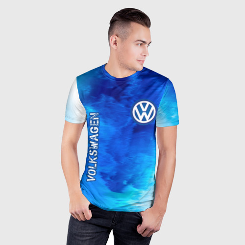 Мужская футболка 3D Slim с принтом Volkswagen + Пламя, фото на моделе #1