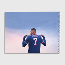 Альбом с принтом Футболист Килиан Мбаппе для любого человека, вид сзади №1. Цвет основы: белый