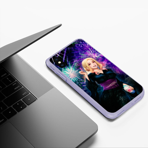 Чехол для iPhone XS Max матовый Марин Китагава праздник фейверков, цвет светло-сиреневый - фото 5