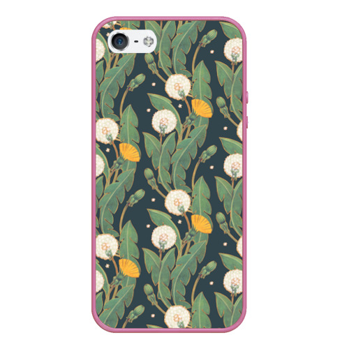 Чехол для iPhone 5/5S матовый Цветение одуванчиков, цвет малиновый