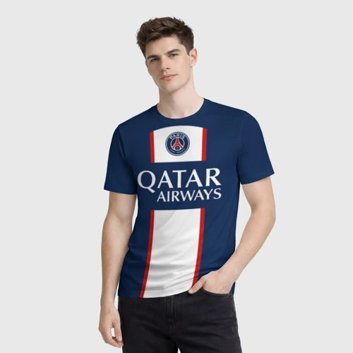 Мужская футболка 3D с принтом PSG Neymar JR ПСЖ Неймар домашняя форма 22-23, фото на моделе #1
