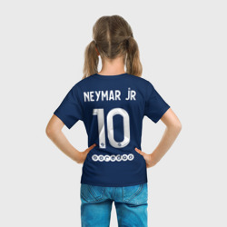 Футболка с принтом PSG Neymar JR ПСЖ Неймар домашняя форма 22-23 для ребенка, вид на модели сзади №3. Цвет основы: белый