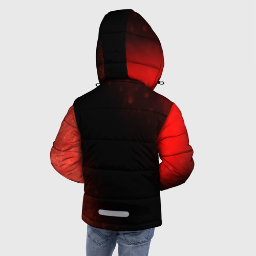 Зимняя куртка для мальчиков 3D Надпись и лицо Huggy Wuggy на темном фоне с огнем, цвет черный - фото 4