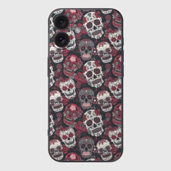 Чехол для iPhone 16 силиконовый с защитой камеры День мертвых Черепа Мексика