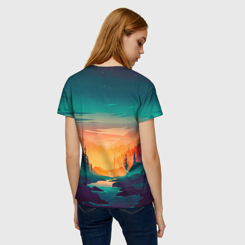 Женская футболка 3D Лес на закате природа, цвет 3D печать - фото 4