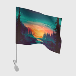 Флаг для автомобиля Лес на закате природа