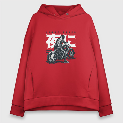 Женское худи Oversize хлопок Японский мотоциклист | Old Akira Japanese Biker, цвет красный