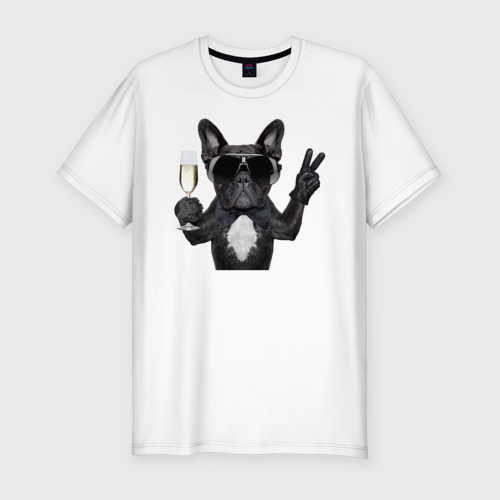 Мужская футболка хлопок Slim Собака с фужером, цвет белый