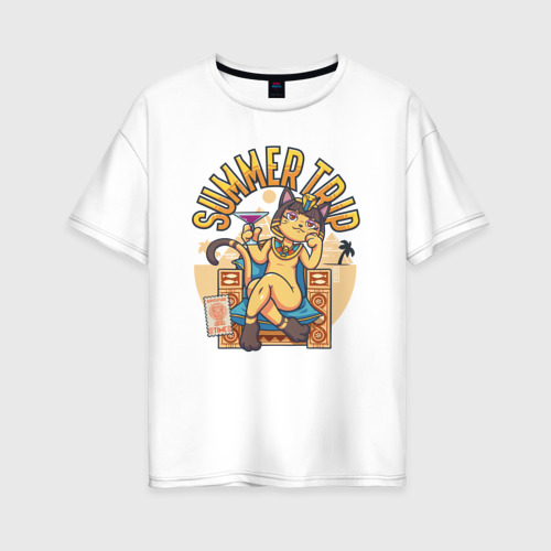 Женская футболка из хлопка оверсайз с принтом Анкха - Summer Trip, вид спереди №1