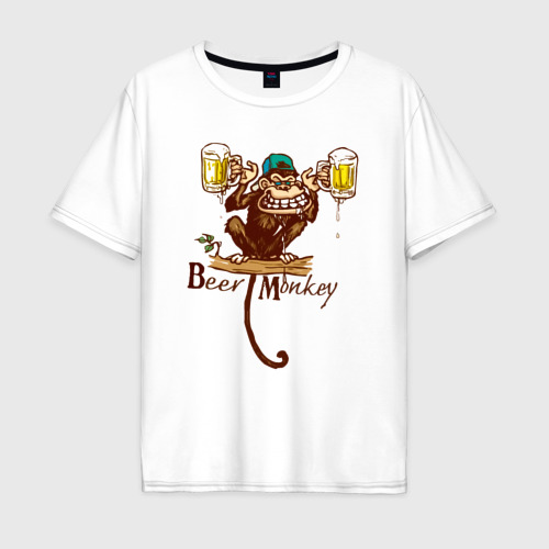 Мужская футболка хлопок Oversize с принтом Пивная обезьяна, вид спереди #2