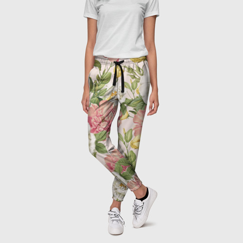 Женские брюки 3D Цветы Английские Розы, цвет 3D печать - фото 3