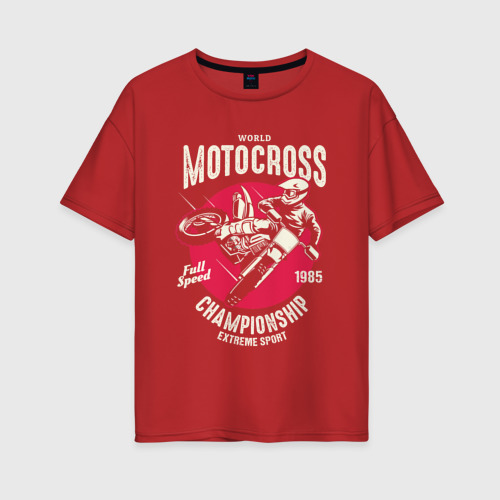 Женская футболка хлопок Oversize Мотокросс чемпион, цвет красный