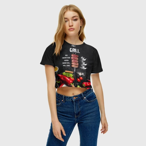 Женская футболка Crop-top 3D Гриль - степени прожарки мяса