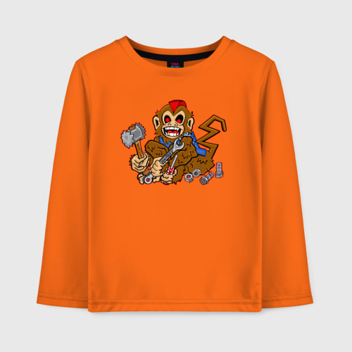 Детский лонгслив хлопок Обезьяна с инструментами, цвет оранжевый