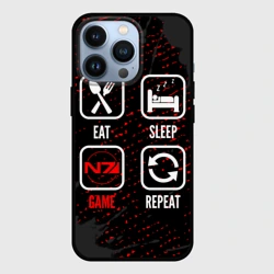 Чехол для iPhone 13 Pro Eat, Sleep, Mass Effect, Repeat