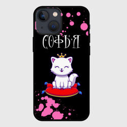 Чехол для iPhone 13 mini Софья - кошка - Брызги