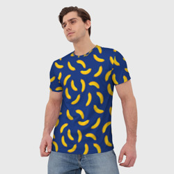 Мужская футболка 3D Banana style Банана стайл, веселый банановый паттерн на синем фоне - фото 2