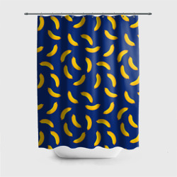 Штора 3D для ванной Banana style Банана стайл, веселый банановый паттерн на синем фоне