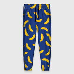 Женские брюки 3D Banana style Банана стайл, веселый банановый паттерн на синем фоне