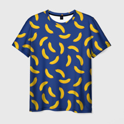 Мужская футболка 3D Banana style Банана стайл, веселый банановый паттерн на синем фоне