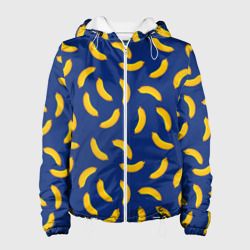 Женская куртка 3D Banana style Банана стайл, веселый банановый паттерн на синем фоне