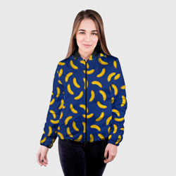 Женская куртка 3D Banana style Банана стайл, веселый банановый паттерн на синем фоне - фото 2