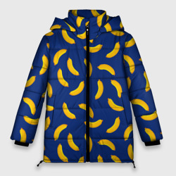 Женская зимняя куртка Oversize Banana style Банана стайл, веселый банановый паттерн на синем фоне