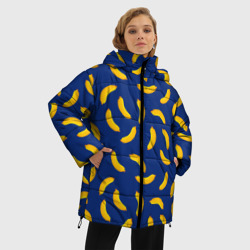 Женская зимняя куртка Oversize Banana style Банана стайл, веселый банановый паттерн на синем фоне - фото 2