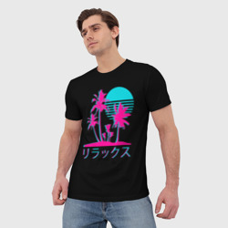 Мужская футболка 3D Неоновые пальмы Иероглифы Neon Palm Tree - фото 2