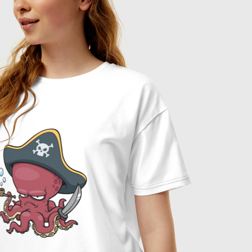 Женская футболка хлопок Oversize Пират осьминог, цвет белый - фото 3