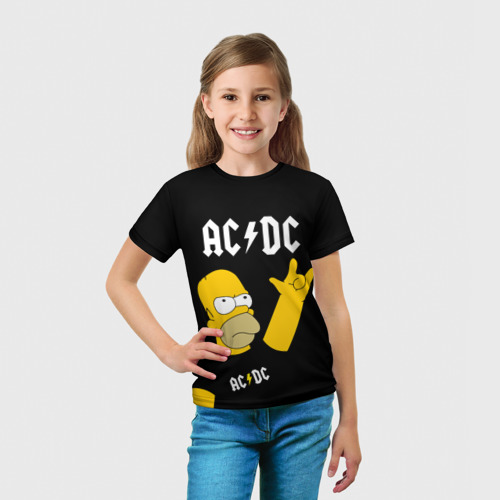 Детская футболка 3D с принтом AC DC ГОМЕР СИМПСОН SIMPSONS, вид сбоку #3