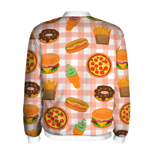 Мужской бомбер 3D Pizza donut burger fries ice cream pattern, цвет белый - фото 2