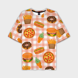 Мужская футболка oversize 3D Pizza donut burger fries ice cream pattern