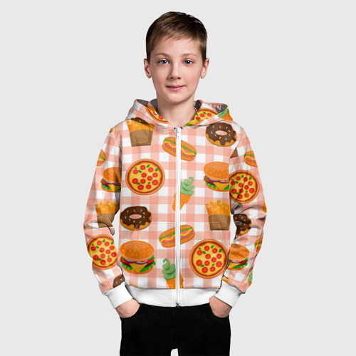 Детская толстовка 3D на молнии Pizza donut burger fries ice cream pattern, цвет белый - фото 3