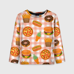 Детский лонгслив 3D Pizza donut burger fries ice cream pattern