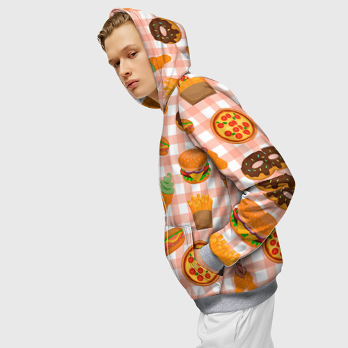 Мужская толстовка 3D на молнии Pizza donut burger fries ice cream pattern, цвет меланж - фото 5