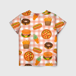 Футболка с принтом Pizza donut burger fries ice cream pattern для ребенка, вид сзади №1. Цвет основы: белый