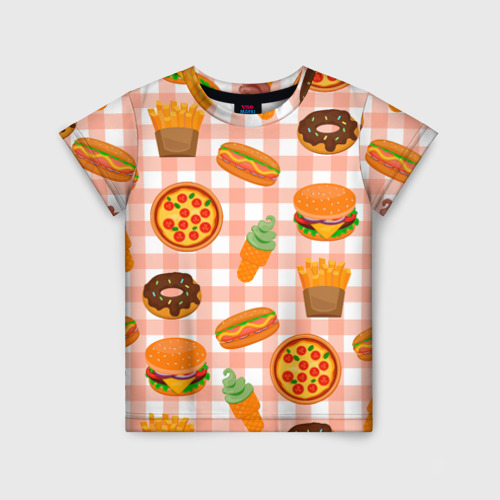 Детская футболка 3D Pizza donut burger fries ice cream pattern, цвет 3D печать
